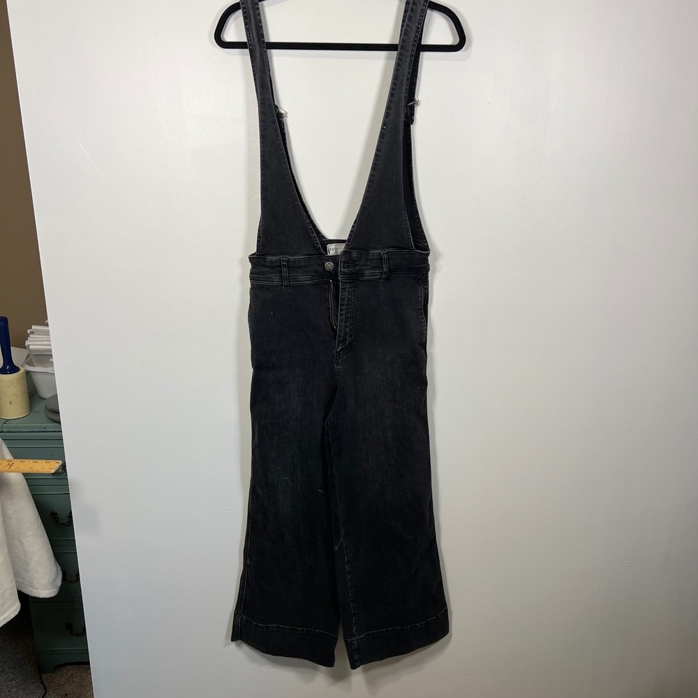Free People Womens Old West Slouchy Wide Leg Denim Overalls Washed Black Size 2
